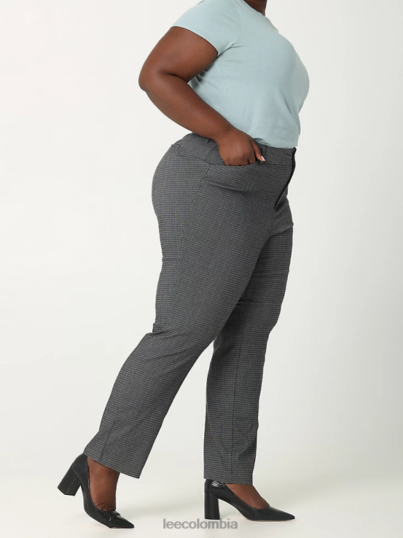 Lee mujer Pantalón de pierna recta y corte relajado sin arrugas (más) cuadros rockhill en blanco y negro ropa Z6H6F203