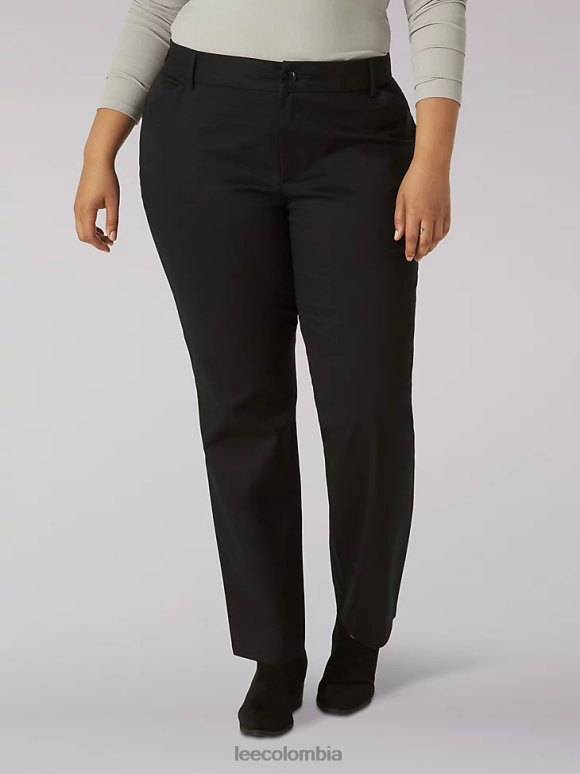 Lee mujer Pantalón de pierna recta y corte relajado sin arrugas (más) negro ropa Z6H6F201