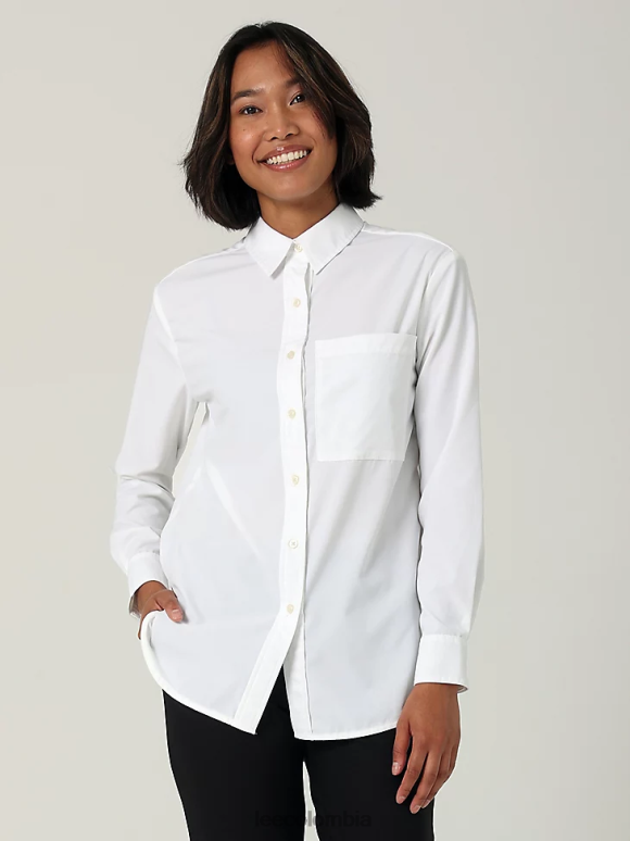 Lee mujer hd camisa con botones y un bolsillo blanco brillante ropa Z6H6F394
