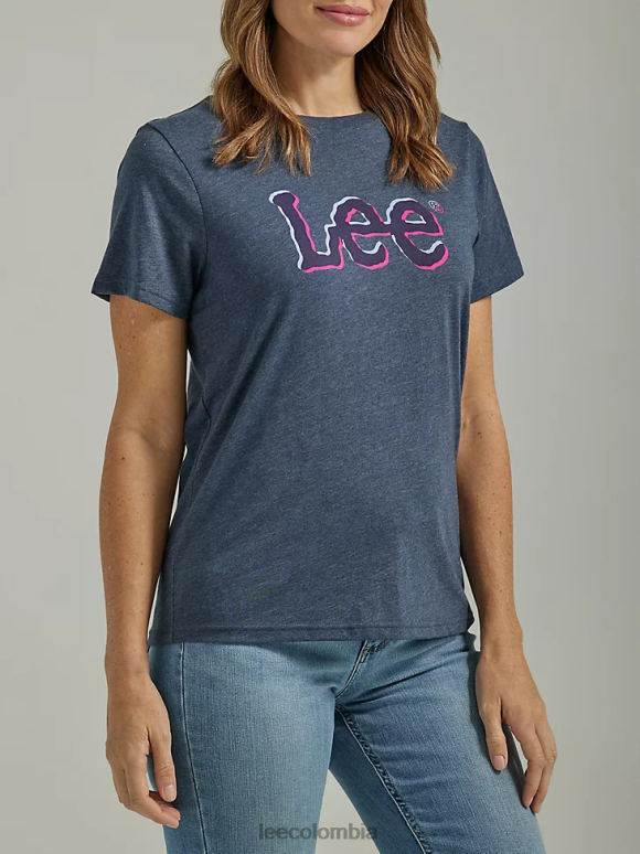 Lee mujer camiseta con gráfico de contracción de color jaspeado azul marino ropa Z6H6F376