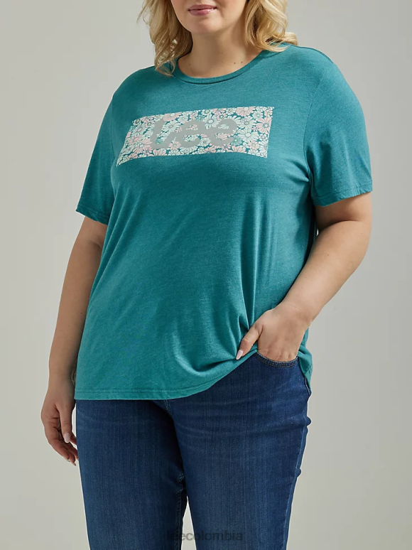Lee mujer camiseta con logo floral (más) brezo verde azulado ropa Z6H6F389