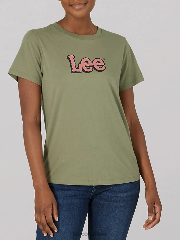 Lee mujer camiseta con logo llamativo verde liquen profundo ropa Z6H6F361