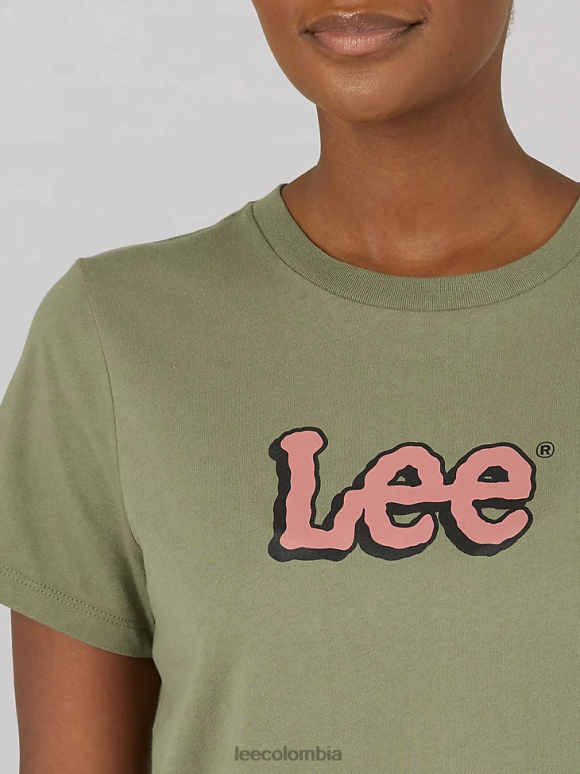Lee mujer camiseta con logo llamativo verde liquen profundo ropa Z6H6F361