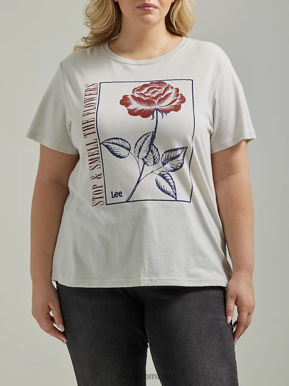 Lee mujer huele la camiseta gráfica de flores (más) roca lunar ropa Z6H6F368