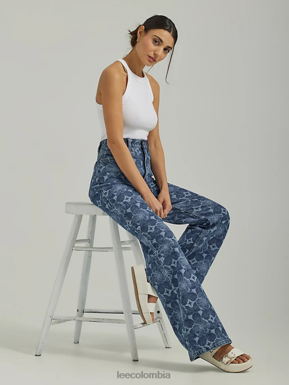 Lee mujer Vaqueros acampanados relajados con tiro alto y grabados a láser láser floral ropa Z6H6F156