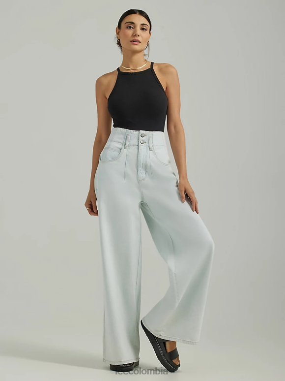 Lee mujer Vaqueros de mezclilla con tiro alto y pernera ancha plisados blanqueador solar ropa Z6H6F157