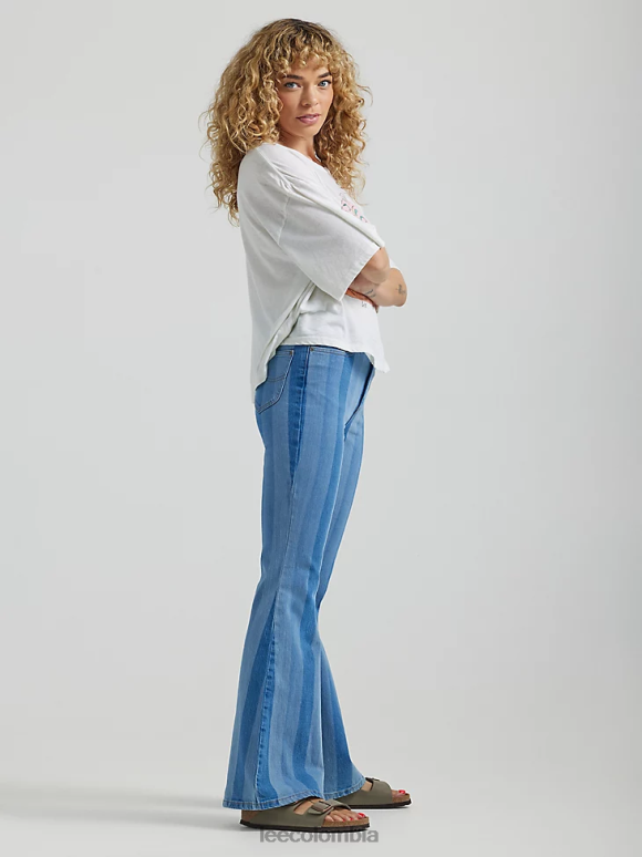 Lee mujer jeans acampanados de tiro alto a rayas golpes de azul ropa Z6H6F159