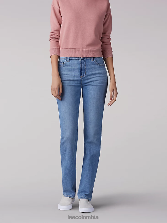 Lee mujer Vaqueros de pernera recta y corte relajado que se adelgazan al instante y corte clásico inspirar azul ropa Z6H6F79